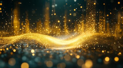 Fototapeta premium Captivating digital soundwave art representing chaotic music in vibrant golden hues
