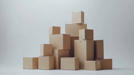 Obraz premium collection of neatly stacked cardboard boxes isolated on a bright white background ideal for packaging visuals