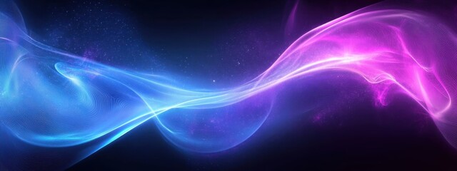 Fototapeta premium Cosmic energy waves, vibrant pink and blue aurora, deep space background, starry night sky, ethereal nebula, swirling light patterns, celestial phenomenon, galactic colors, interstellar clouds, lumino