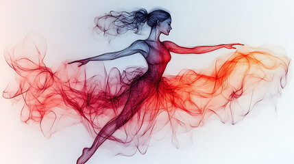 Graceful female dancer in flowing, smoky dress.