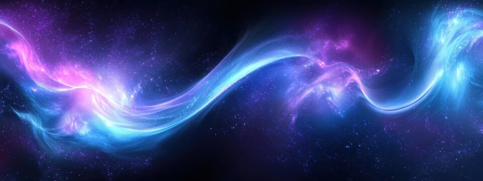 cosmic aurora, flowing energy waves, vibrant colors, starry night sky, blue and pink gradients, glowing ethereal light, galactic swirl, celestial phenomenon, space background, magical atmosphere, drea