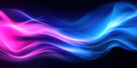 Fototapeta premium Cosmic energy waves, vibrant pink and blue aurora, deep space background, starry night sky, ethereal nebula, swirling light patterns, celestial phenomenon, galactic colors, interstellar clouds, lumino