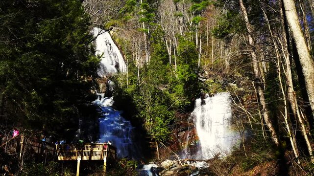 4k panoramic view of  beautiful Anna Ruby Falls in Unicoi state park in Helen, GA