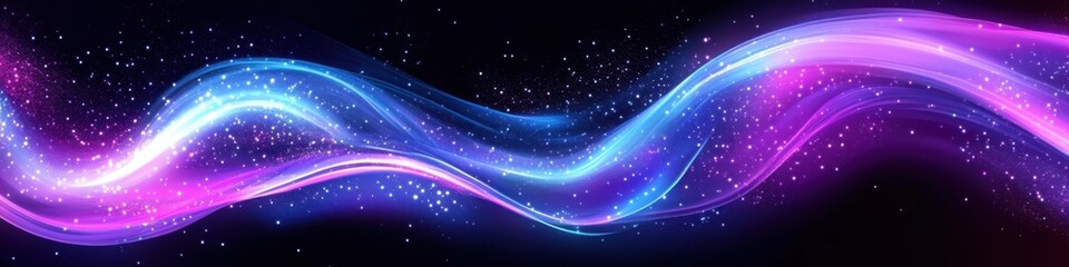 Cosmic energy waves, vibrant pink and blue aurora, deep space background, starry night sky, ethereal nebula, swirling light patterns, celestial phenomenon, galactic colors, interstellar clouds, lumino