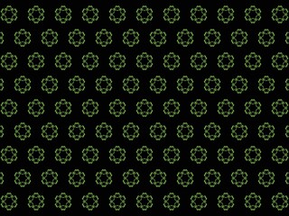 Elegant seamless pattern of olive green floral motifs on a black background.