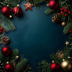 Christmas ans New Year seasonal social media background design in square with blank space for text. Template for holiday commercial promotion post.