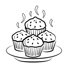 Hand drawn icon of hot muffins serving