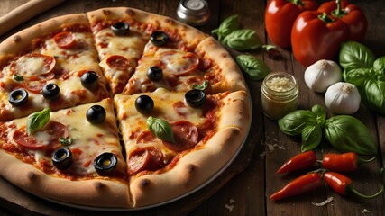 pizza with mushrooms and tomatoes