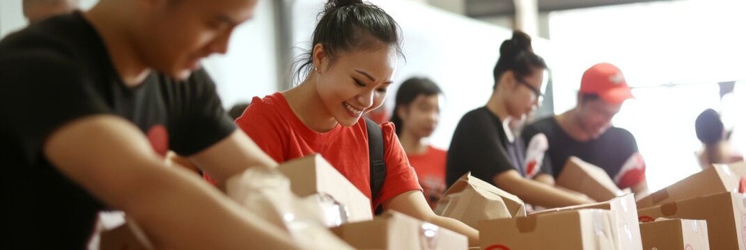 Volunteers Working Together: A Scene of Teamwork and Community Support - Powered by Adobe