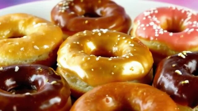 golden caramel donut forming dreamy galaxy or glowing pattern of vibrant donuts in soft cosmic light