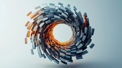 Abstract 3D Render of Metallic Geometric Shapes in Spiral. Digital Art Background