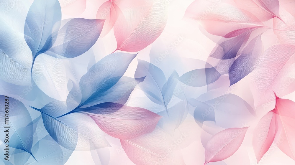 Poster this abstract floral background features delicate leaf patterns and soft pastel colors, creating a s