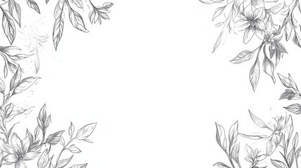 Minimal botanical wedding frame elements on white background. Set of wreath, flowers, leaf branches in hand drawn pattern. Foliage line art design for wedding, card, invitation, greeting, logo.