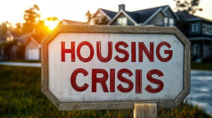 Obraz premium Real Estate Housing Crisis Sign Depicting High Demand and Scarcity Issues