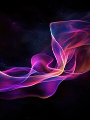 Fototapeta premium Abstract wave, vibrant neon colors, flowing energy, cosmic background, purple and blue hues, dynamic motion, digital art, surreal landscape, glowing particles, futuristic design, smooth curves, ethere