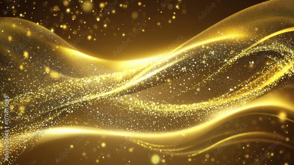 Poster shimmering golden background filled with soft glowing light particles and bokeh effects background