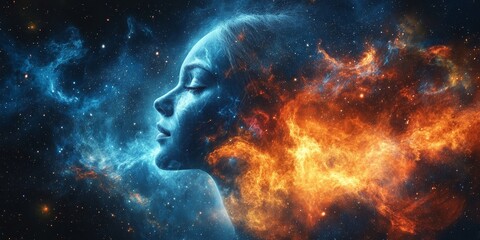 Obraz premium holographic streams ripple through radiant surreal cosmic designs., Generative AI