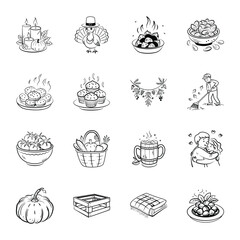 Set of Doodle Style Harvest Season Icons 