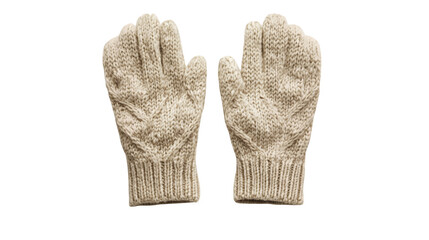 A pair of woolen gloves with a simple knit pattern isolated on a transparent background, PNG
