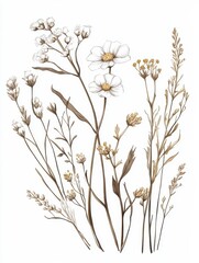 Wild flowers vector collection. herbs, herbaceous flowering plants, blooming flowers, subshrubs isolated on white background. Hand drawn detailed botanical vector illustration.