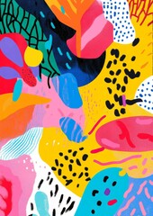 Vibrant abstract shapes, colorful, playful design.