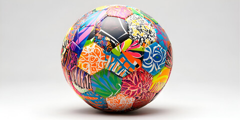 Artistic Soccer Ball with Vibrant Floral and Geometric Patterns