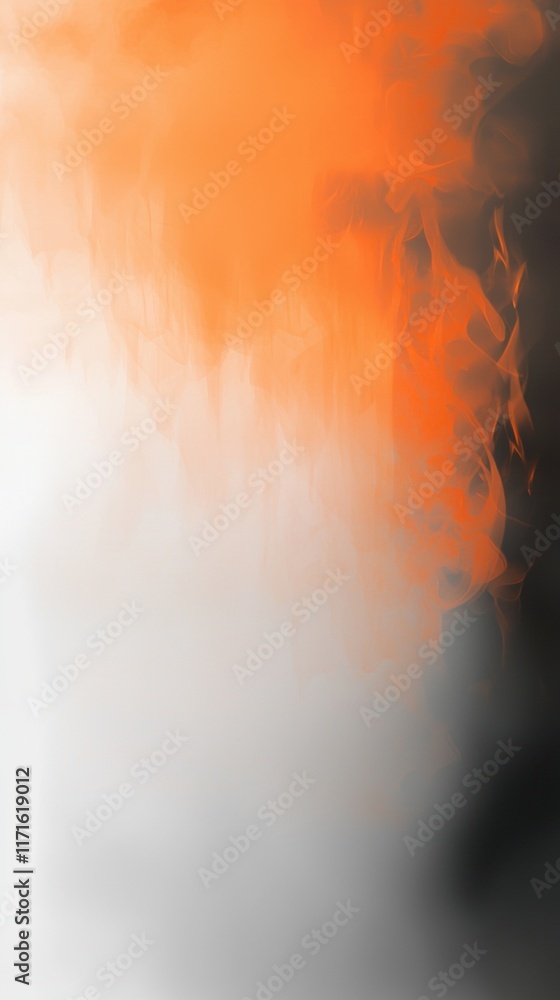 Poster orange smoke creating a gradient effect, fading into white and eventually black, forming an abstract