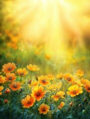 Obraz premium Beautiful field of colorful cosmos flower in a meadow in nature in the rays of sunlight in summer in the spring close-up of a macro. A picturesque colorful artistic image with a soft focus,