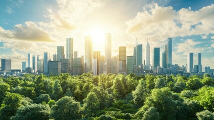 Fototapeta premium Urban Growth: Aerial View of Skyscrapers and Wetlands