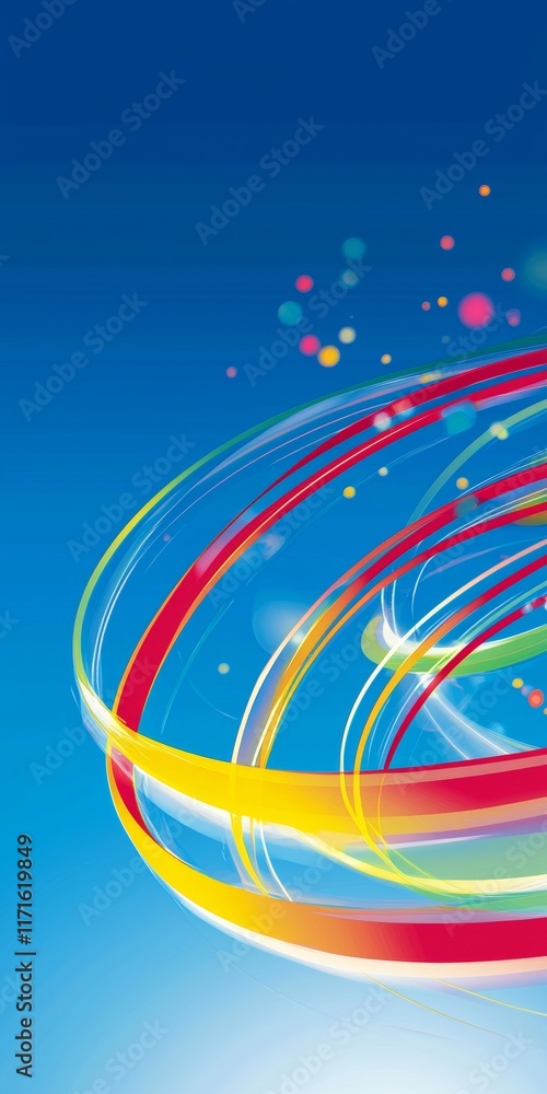 Poster colorful swirling lines and bokeh effect create a sense of dynamic movement and energy against a vib