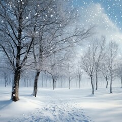 Fototapeta premium Snowy winter landscape with frozen trees background