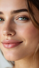 Naklejka premium Natural beauty: a portrait of a woman with soft makeup.