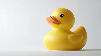 Isolated bright yellow rubber duck floating on a surface isolated on solid white background.