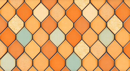 Fototapeta premium Interlocking diamond-shaped terracotta tiles in a seamless pattern, featuring a palette of warm browns and creams