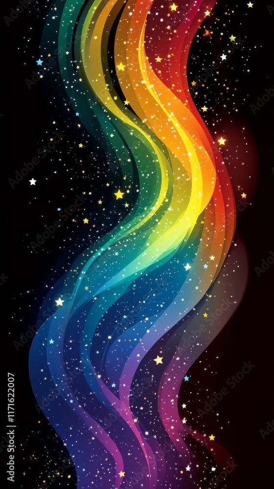 Poster colorful abstract design with waves and stars on a dark background