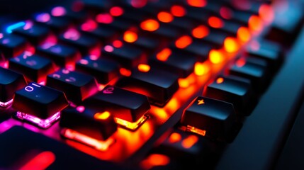 Obraz premium Illuminated keyboard; red, pink, blue lights.