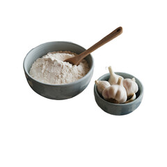 Bowl of fresh dough with flour and garlic