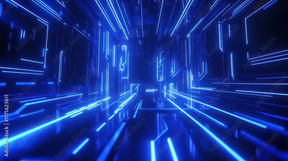 Canvas Prints futuristic blue neon lines weave across a dark background creating a vibrant hightech business atmos