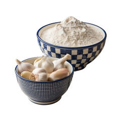 Bowl of fresh dough with flour and garlic