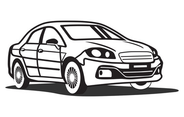 Abstract Classic vintage sports car silhouette vector 
illustration in black and white drawing style on a 
white background,coloring book.