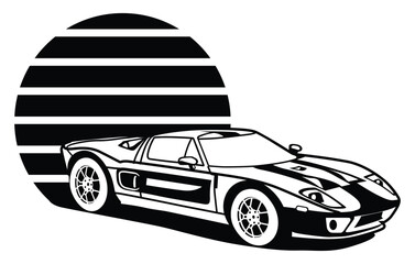 Abstract Classic vintage sports car silhouette vector 
illustration in black and white drawing style on a 
white background,coloring book.