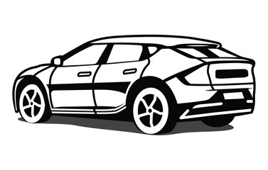 Abstract Classic vintage sports car silhouette vector 
illustration in black and white drawing style on a 
white background,coloring book.