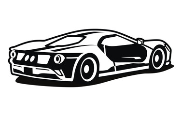 Abstract Classic vintage sports car silhouette vector 
illustration in black and white drawing style on a 
white background,coloring book.