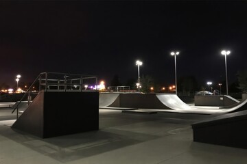 Ramp structures and skateboard park at night