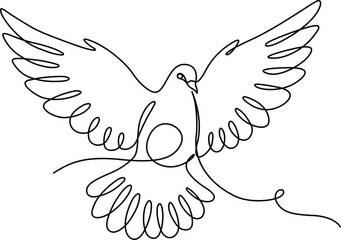 Continuous one line art drawing. Cute dove bird art. Vector illustration isolated. Minimalist design handdrawn.