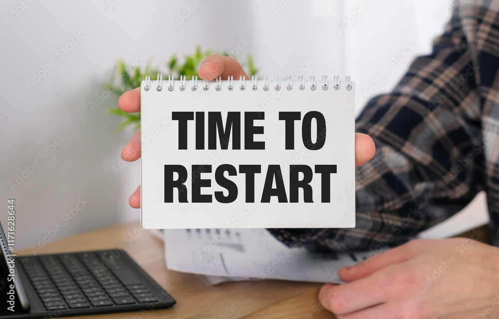 Poster time to restart text on page in notepad desktop calculator, notepad and glasses