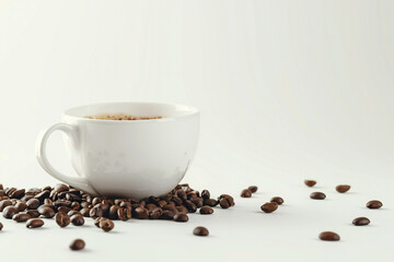 Freshly Brewed Espresso in a Coffee Cup with Creamy Swirl, Surrounded by Roasted Coffee Beans for a Rich Coffee Experience