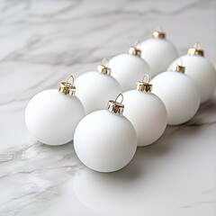 White Christmas Ornaments on Marble Background for Festive Decor