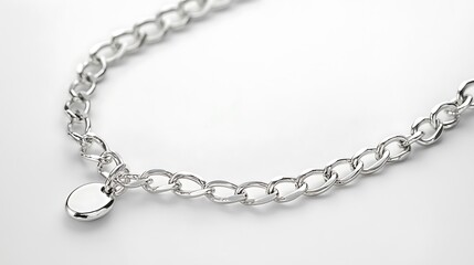 Isolated delicate silver chain necklace with a pendant isolated on solid white background.