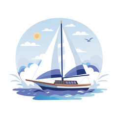 An illustration of sailing boat in flat style